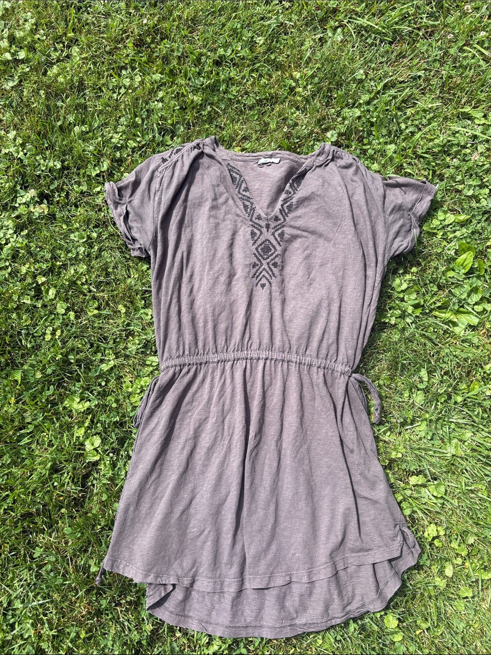 Roxy Grey Embroidered V-Neck Tunic
